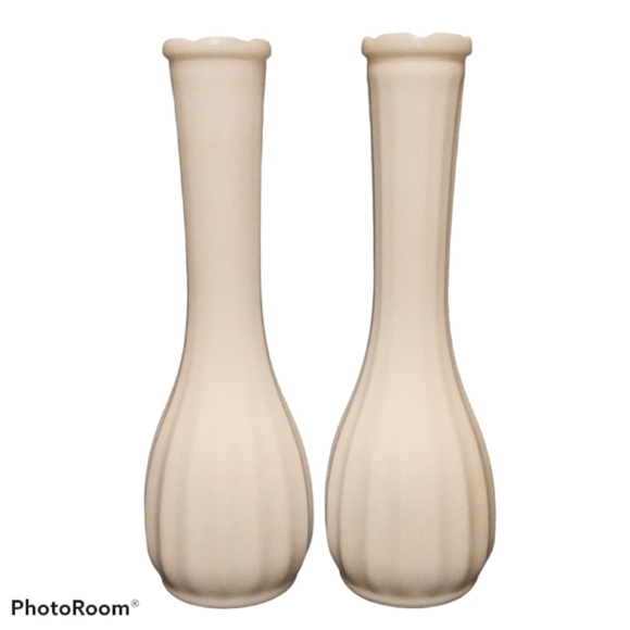Milk Glass Vases w/ Ribbed Pattern - Set Of Two